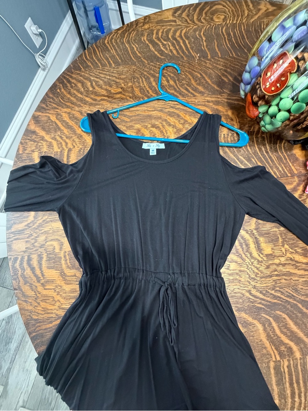 She + Sky Black Cold-Shoulder Drawstring Waist Maxi Dress